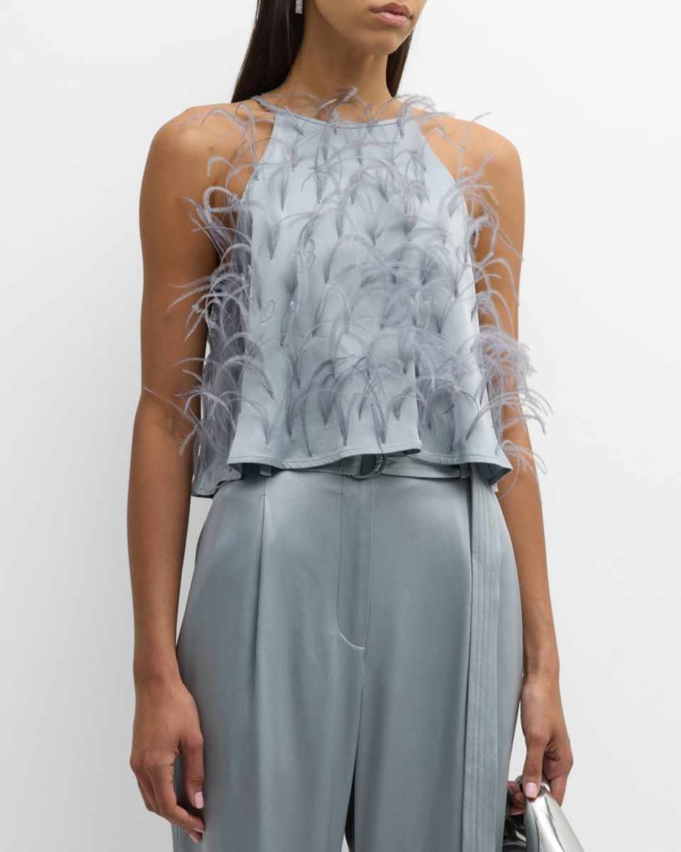 Feather Doubleface Satin Crop Halter Cami